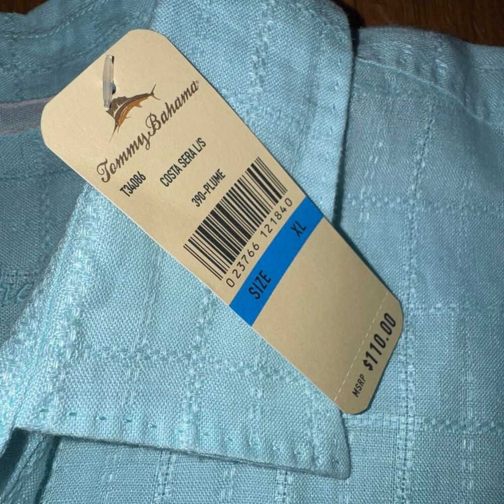 Tommy Bahama Costa Sera Long Sleeve Linen Shirt Plume Aqual Teal Men's XL NWT! - Picture 5 of 8